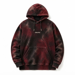 Custom Red <b>Black</b> Tie Dye Hoodie Men's Pullover <b>Sweatshirt</b> Acid Wash Streetwear Hooded <b>Sweatshirt</b> With Logo - Product Image 1
