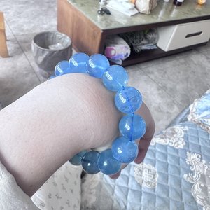 Natural Devil Blue Aquamarine <b>Bracelet</b> Starry Deep Blue Aquamarine <b>Beaded</b> Healing Calming Stone Jewelry Gift For Her - Product Image 4