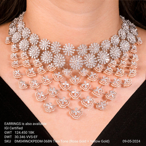 18k Two Tone Gold Lab Grown Diamond Floral Necklace IGI Certified Multi Layer Bridal <b>Choker</b> <b>Womens</b> Statement Fine Jewelry - Product Image 3