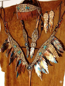 High Quality Handmade Western Horse Tack <b>Set</b> One Ear Headstall & Breastplate with <b>Beaded</b> & Colorful Fringes for Riding - Product Image 3