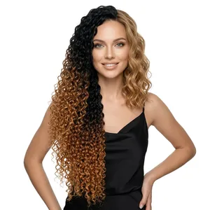 Long Ombre <b>Brown</b> Curly Human Hair <b>Wig</b> Full Volume Silk Base Customizable Size Remy Weft Hair - Product Image 6