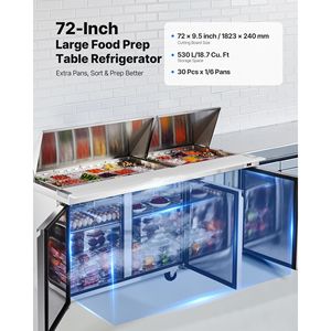 Frigorifero Commerciale da Cucina 72 Pollici 18,7 Cu. Ft. Tavolo Refrigerato per Preparazione Sandwich Mega Top con Frigorifero per 30 Vaschette - Product Image 2
