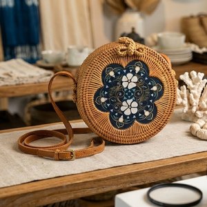 Eco Style Round Rattan Handbag for Women Handmade Woven <b>Summer</b> <b>Bag</b> for Beach and Casual Use Fashion - Product Image 5