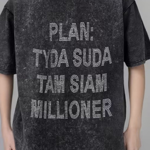 เสื้อยืดคอตตอนหนาน้ำหนักมาก พิมพ์ลายวินเทจ ล้างสีแบบแอซิดวอช ประดับเพชรพลอย ทรงบ็อกซี่ ครอป สำหรับผู้ชาย ขายส่งช่วงซัมเมอร์ - Product Image 2
