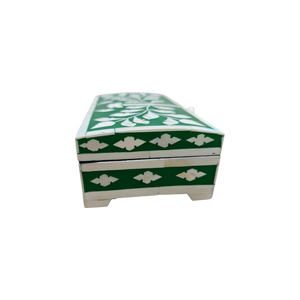 Rectangular Jewelry <b>Box</b> With Lid Green White <b>Floral</b> Design Oriental Painted Decorative <b>Storage</b> <b>Box</b> 1 Layer - Product Image 2