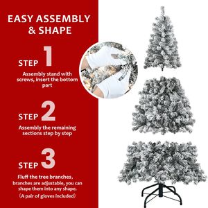 Sapin de Noël floqué pré-éclairé de 2,10 m avec 250 lumières blanc chaud, branches réalistes en PVC de qualité supérieure - Product Image 6