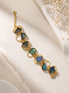 SOUMYA CREATIONS Bracelet jonc géométrique en laiton plaqué or avec breloque labradorite et pierre bleue pour femme, bijou tendance pour les occasions festives - Product Image 2