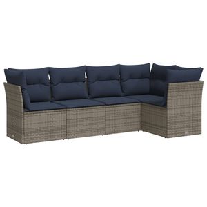 Juego de sofás de patio de ratán sintético gris de 5 piezas con cojines, sofás de jardín - Product Image 2