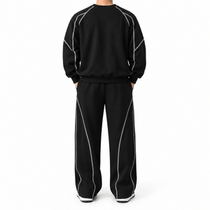 Survêtement à rayures et passepoil sur le devant, conçu avec un tissu doux, coupe confortable, coutures durables et style sportif. - Product Image 2