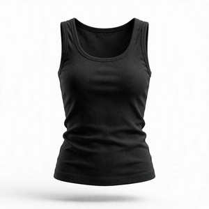 Débardeur côtelé pour femme, col rond, sans manches, couleur unie beige, décontracté, basique, de BD - Product Image 6