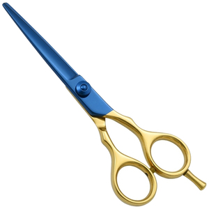 Ciseaux de coiffure 5,5'' bleu or en acier inoxydable, ciseaux de toilettage pour barbe, durables, réutilisables, pour salon de coiffure, ciseaux avec logo personnalisé - Product Image 1