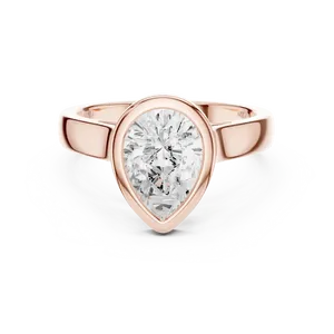 Pear 2ct Lab Grown Diamond Solitaire <b>Ring</b> Full Bezel Tapered <b>Split</b> Shank Modern Custom Engagement Jewelry - Product Image 1