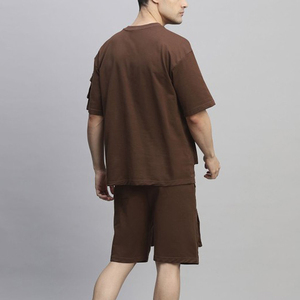 Men's <b>Olive</b> <b>Green</b> Crew Neck <b>T</b>-<b>Shirt</b> and Shorts Set Solid Color Knitted Cotton Casual Summer Outfit Breathable Comfortable Fit - Product Image 4
