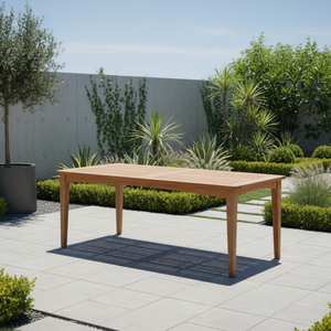 Mesa de Comedor Moderna para Exteriores, Estructura de Madera de Teca Sólida, Color Natural, Muebles de Estilo Jardín para Villas, Playas y Casas de Campo - Product Image 1