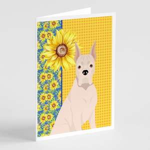 Summer Sunflowers A7 Greeting Cards Pack of 8 Blank Note Cards with <b>Envelopes</b> <b>White</b> Boxer Whimsical Design 5x7 Size - Product Image 1