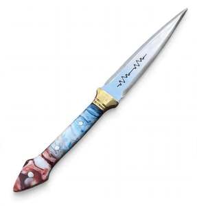 Cuchillo utilitario artesanal con punta de lanza, mango de resina marmoleada, herramienta de hoja fija de acero inoxidable - Product Image 6