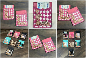 Porte-cartes de crédit en cuir véritable façonné à la main avec motif à carreaux, portefeuille fin et élégant pour femmes, options multicolores - Product Image 3