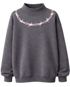 Sudadera Oversize de Forro Polar Gris Oscuro para Mujer, Cuello Alto, Estampado Gráfico, Cálida, Informal, de Invierno, Estilo Urbano, Top de Moda - Product Image 1