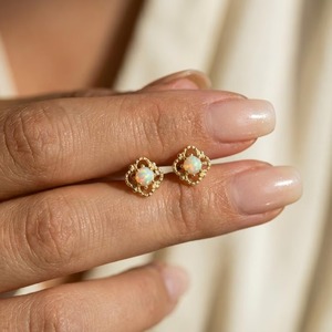 Flower Style Natural Oval Cut <b>Opal</b> Stud <b>Earrings</b> 925 Silver Claw Setting <b>Black</b> Gold Plated 3 Gram Christian Trendy Women's - Product Image 5