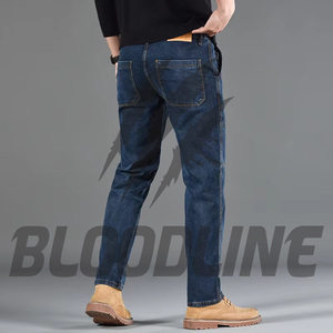 Jeans Cargo de Mezclilla Azul Oscuro para Hombre BLOODLINE, Corte Regular, Cintura Media, Algodón Lavado, Estilo Casual Otoñal - Product Image 3
