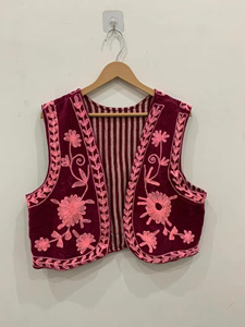 <b>Velvet</b> Cotton Suzani Vest Embroidered Boho Waistcoat Sleeveless Ethnic <b>Jacket</b> Bohemian Festival Vest Gypsy Style Handmade - Product Image 1