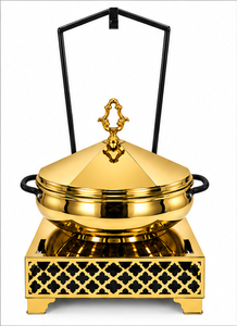 Recipiente para Buffet de Acero Inoxidable Dorado con Diseño Real, Calentador de Alimentos con Tapa de Acabado Espejo, Sostenible y Duradero para Hotel - Product Image 1