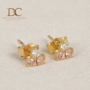 Boucles d'oreilles en or massif 14 carats certifiées IGI avec diamant de laboratoire et saphir Padparadscha pour femmes, fabricant de bijoux sur mesure - Product Image 3