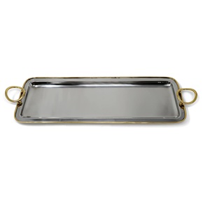 Bandeja Decorativa Rectangular de Latón con Asas, Acabado Envejecido, Diseño Rústico, Patrón Abstracto, Pieza Única - Product Image 5