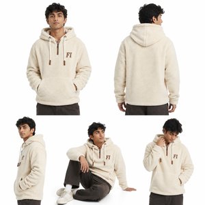 Sudadera con capucha para hombre de forro polar Sherpa con cremallera de un cuarto, tejido de textura suave, capucha con cordón y bolsillo delantero, suministro al por mayor - Product Image 5