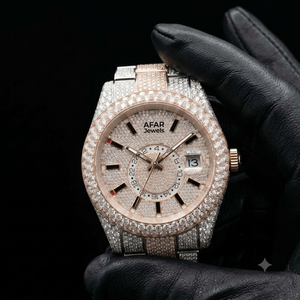 Reloj de Acero Inoxidable con Incrustaciones de Diamantes y Moissanita, Cuarzo, Tono Oro Rosa, Visualización de Fecha, Estilo Pulsera, Reloj de Lujo Afar Jewels - Product Image 2