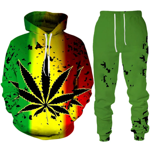 New Custom Design Winter Casual Tracksuit <b>Leaf</b> 3D Digital Printed Breathable Quick Dry Men's Custom Hoodie Set - Product Image 2