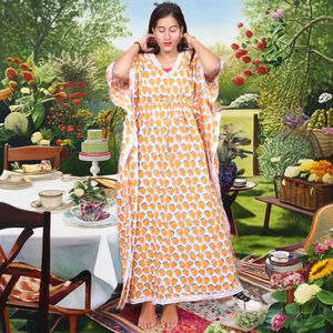 Nouvelle Robe Kaftan en Coton Longueur Genou pour Femmes, Tendance 2026, avec Imprimé Floral, Col en V Écologique - Product Image 3