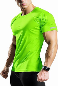 T-shirt de sport pour homme 100% polyester, logo uni sur le devant, manches courtes, léger, respirant, vêtements de sport athlétiques - Product Image 4