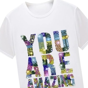 Fashion Womens Glitter Short Style Rhinestone <b>T</b> <b>Shirt</b> CustomWholesale Custom Cotton <b>Sequin</b> Boxy Casual Tee - Product Image 4