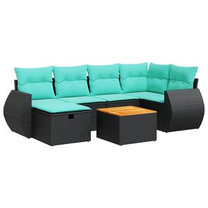 Ensemble de canapés de patio en polyrotin noir moderne avec coussins, mobilier d'extérieur pour 7 personnes, design contemporain - Product Image 4