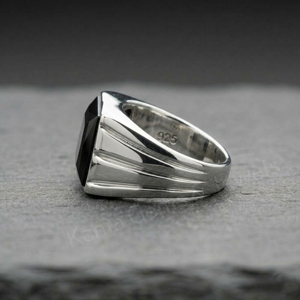 Anillo Unisex de Plata de Ley 925 con Ónix Negro Rectangular de 10x14mm, Engaste en Bisel, Hecho a Mano, Minimalista, Cristiano, Clásico - Product Image 2