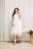 Robe de soirée en georgette brodée avec des sequins et des motifs, prête à porter, avec bas de robe et dupatta entièrement cousus.