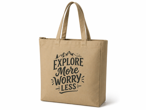 Khaki Canvas <b>Tote</b> Bag 17x15x5 Zipper Closure Reusable Shopping Bag Long Handle Minimalist Style All Seasons - Product Image 1