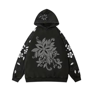 Sweat-shirts à capuche pour hommes, coupe classique, streetwear, avec strass, fabriqués sur mesure, 100% coton, doublure en polaire, hiver - Product Image 3