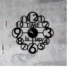 Bold Modern Black Metal Typography 'Time Is Up' Statement Wall <b>Clock</b> Decorative Design for Home and Office - Product Image 1
