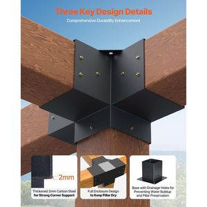 Kit di 4 staffe angolari a 4 vie per impieghi gravosi per lavori in legno fai-da-te, base per montante, facile installazione, staffa per pergola, gazebo e tettoie - Product Image 3