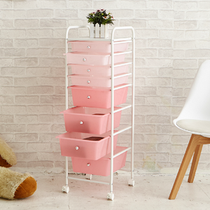 Carrito de almacenamiento de plástico rosa de 8 niveles con ruedas para la organización del hogar, uso en sala de estar y dormitorio - Product Image 2