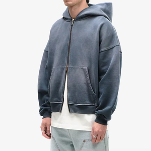 Sweat à capuche streetwear personnalisé pour homme 2026 – Coton French Terry de haute qualité, délavé, fermeture éclair double sens, logo frontal effet délavé - Product Image 3