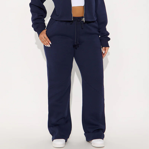 Hot Selling Women Wide Leg Cargo Sweatpants Oversized Fit Cotton Fleece Breathable Pocket Sport Pants Plain Blank Gym <b>Joggers</b> - Product Image 1