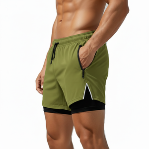 Men's Fashion Sport Shorts Dual <b>Layer</b> Inner Compression Satin Finish Elastic Waist Custom Label Private Label OEM Manufacturer - Product Image 3