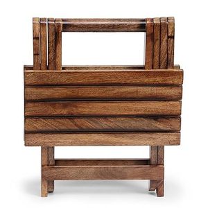 Wooden Folding Coffee <b>Table</b> Slatted Side <b>Table</b> Antique Brown Multipurpose Accent <b>Table</b> for Living Room - Product Image 2
