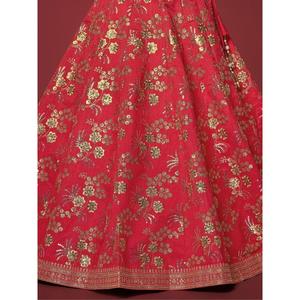 Lehenga Choli semi-cousu traditionnel en soie rouge brodée séduisant avec un chemisier par Zeel Clothing - Product Image 1