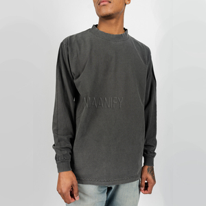 เสื้อยืดแขนยาวผู้ชายทรงโอเวอร์ไซส์ ผ้าคอตตอนหนานุ่ม สไตล์สตรีทแวร์ วินเทจ ลุคซักยีนส์ คอกลม ไม่มีลาย สไตล์ฮิปฮอป - Product Image 6