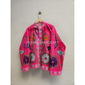 Fezanhandicraft Knitted Velvet Blouson Jacket Mandarin Collar Hand Embroidery Floral Pattern Autumn Winter <b>Women's</b> <b>Coat</b> Full - Product Image 3