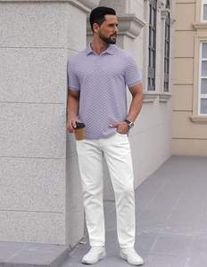 Polo en tricot pour homme à manches courtes, texturé, décontracté, col polo, t-shirt de golf - Product Image 3